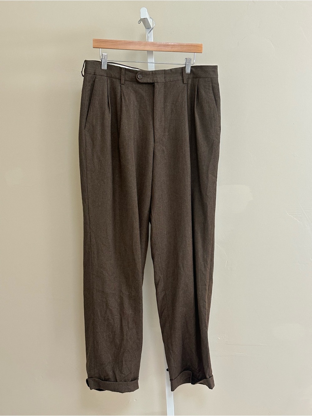 Zignone Linea Naturale Men’s Brown Wool Cashmere Pleated Pants Size 35 Italy